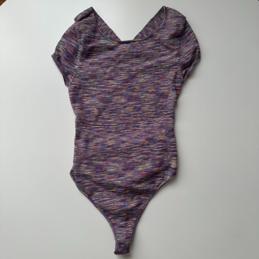 Free People Intimately Short Sleeve Crossback Knit Bodysuit Space Dye M